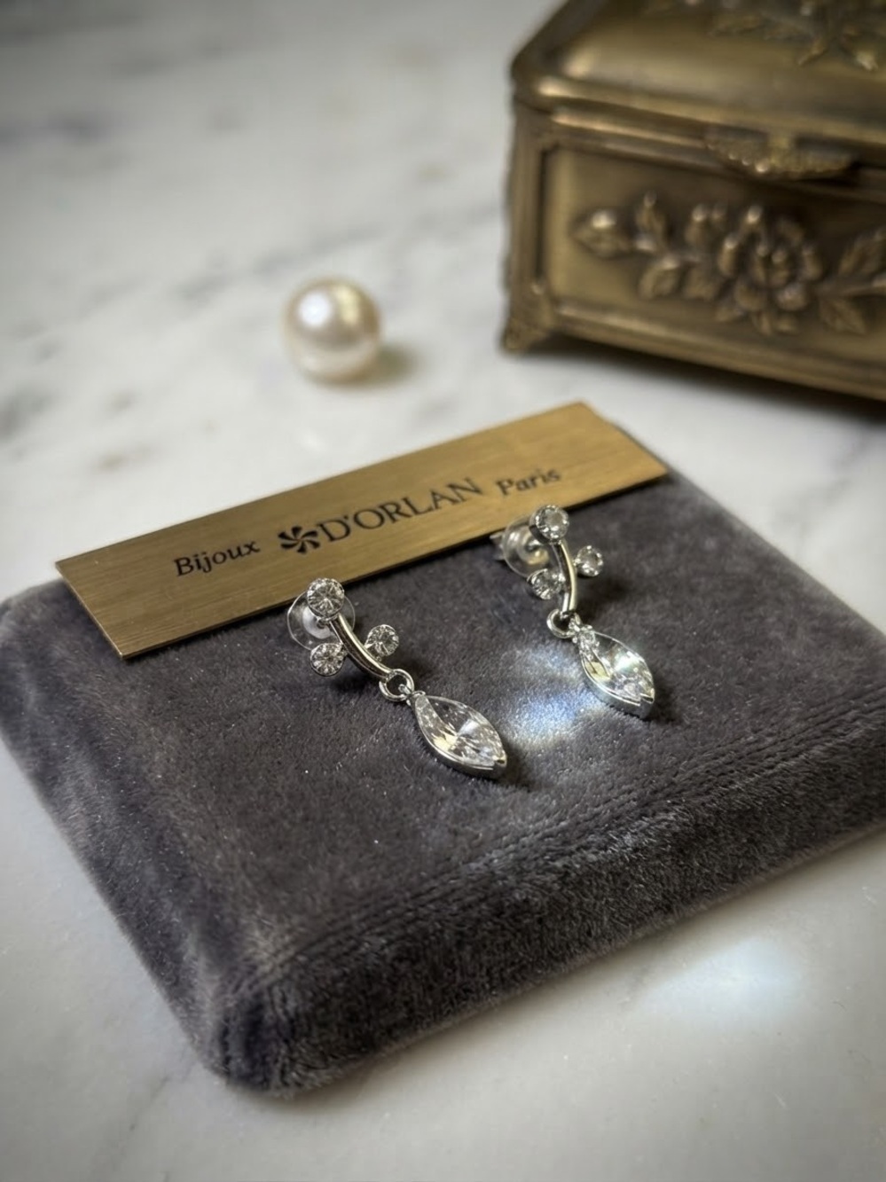 D’orlan Silver Crystal Drop Earrings - Clear/Silver